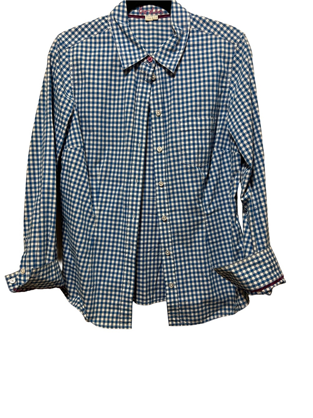 NWT Vintage 2005 Boden Deadstock Blue Gingham Shirt Velvet Trim